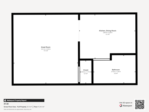 Floor plan for studio, 1 bath, 502 sqft